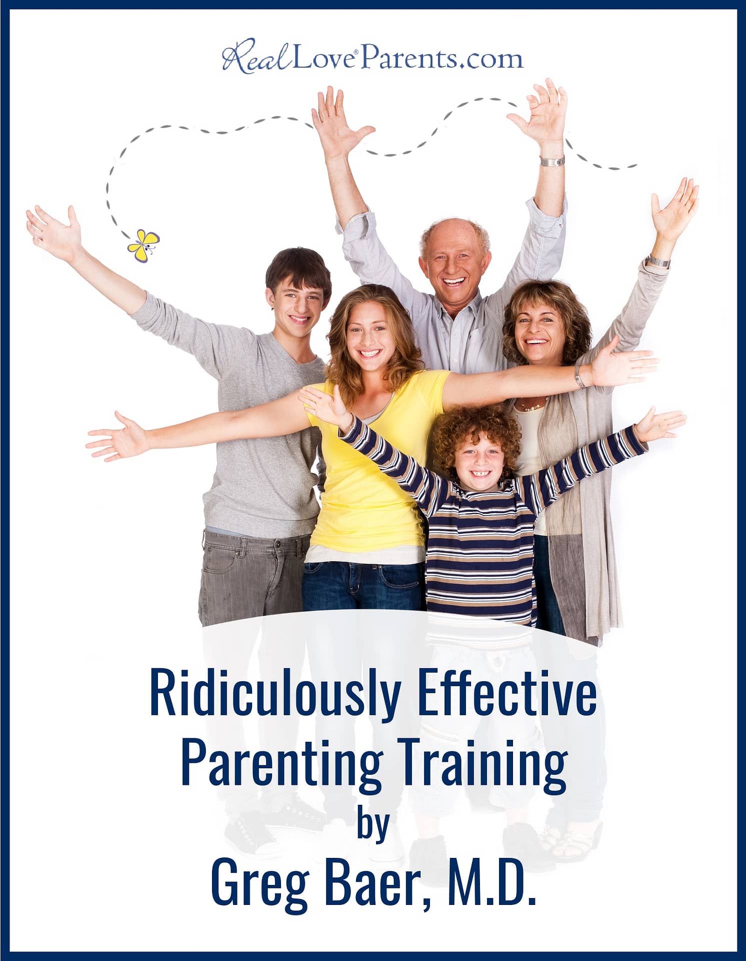 Happy family with arms in the air, cover for REPT training.